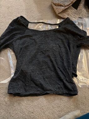 American Eagle Outfitters Charcoal Scoop Neck Long Sleeve Top